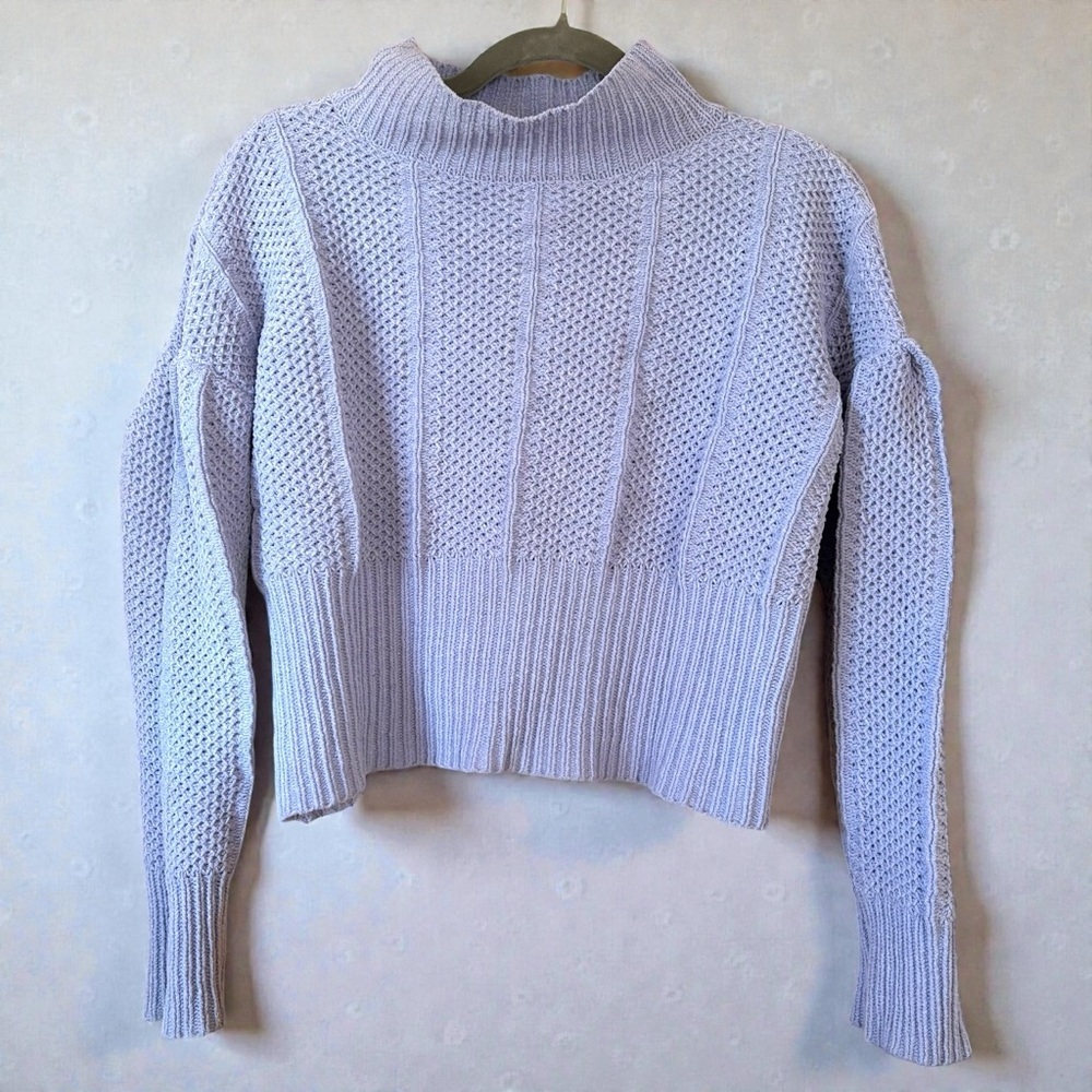 Generation K Lavender Cropped Chunky Knit Sweater Womens L Mock Neck Balloon Slv
